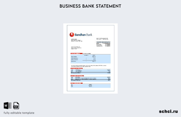 цифровая загрузка выписки со счета организации Bandhan Bank, шаблон Word и PDF